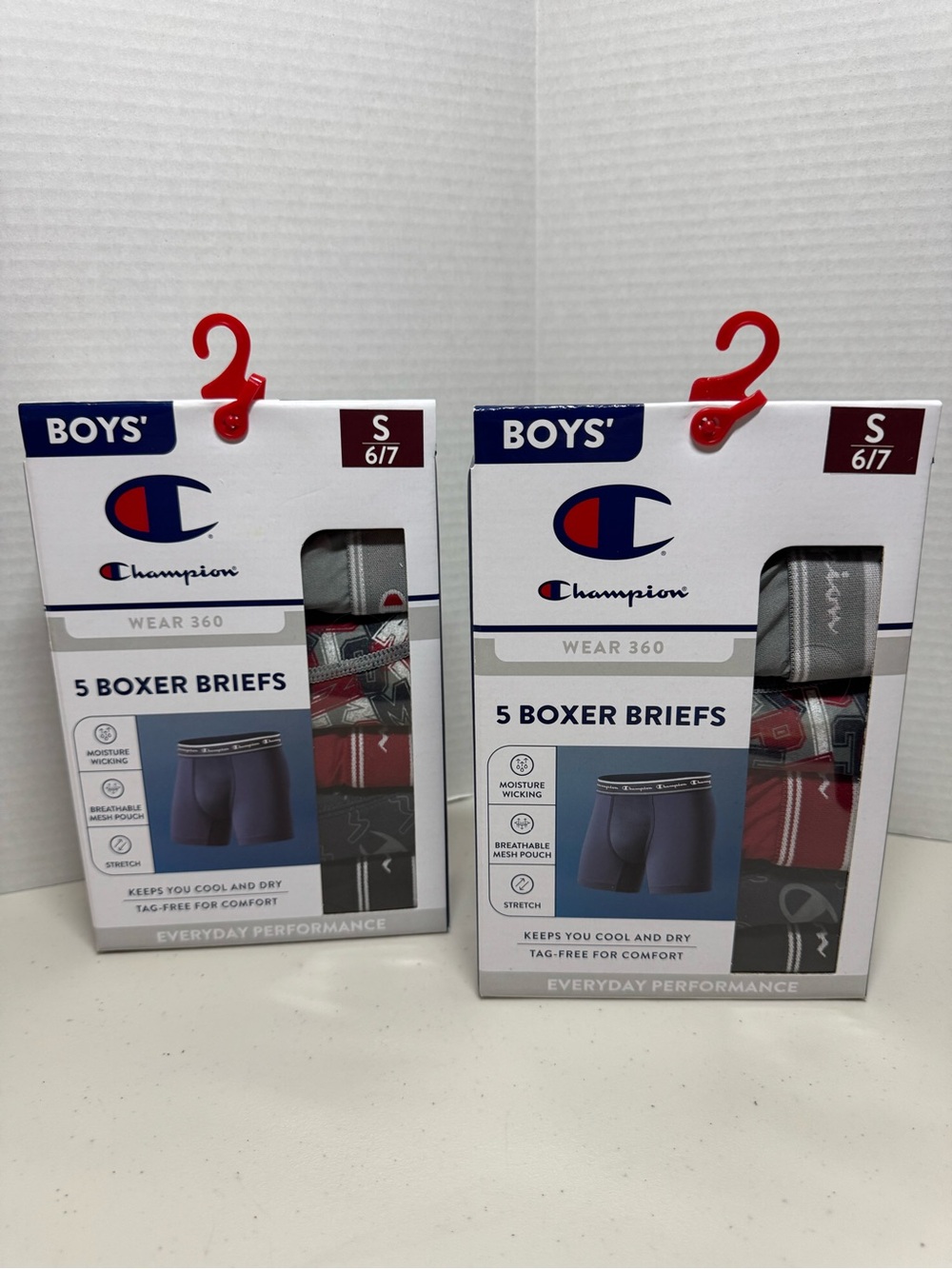 Champion Boys' 5-Pack Boxer Briefs - Gray/Red/Black - Size S (6/7) Total 10 Pair